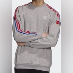 Adidas | Adicolor 3D Trefoil Grey Sweater with Red and Blue Accent Stripes